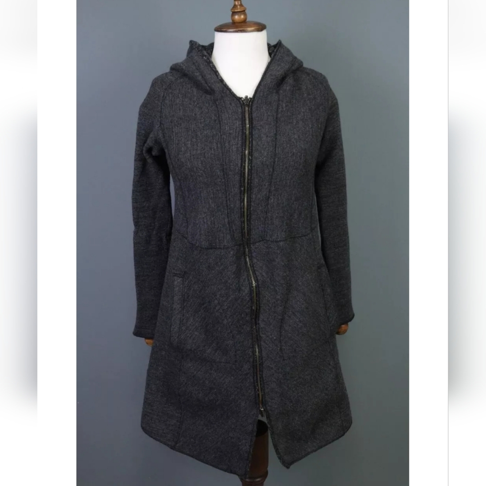 TRANSIT PAR SUCH Gray Wool Alpaca Hooded Full Zip Coat Size 2 #D5